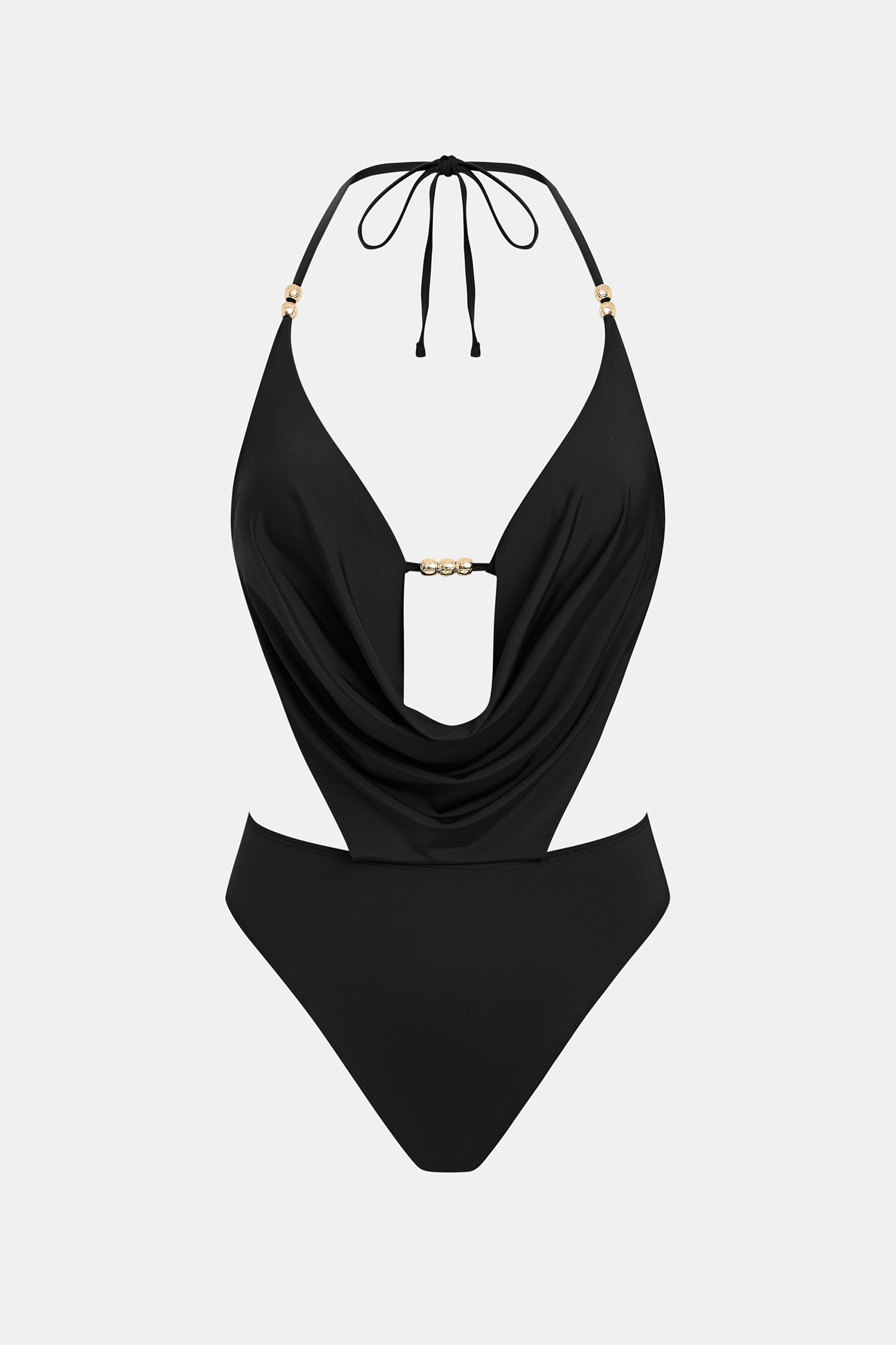 Schwarzer Tiefer Ausschnitt Neckholder-Monokini-Badeanzug