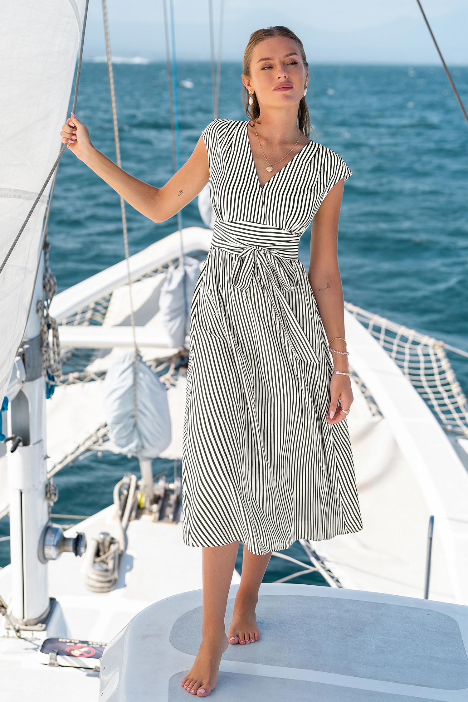 Away for a While Black Striped Maxi Dress