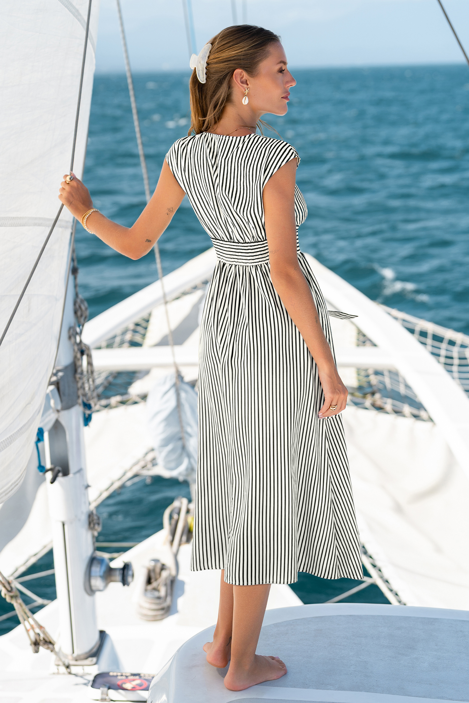 Away for a While Black Striped Maxi Dress