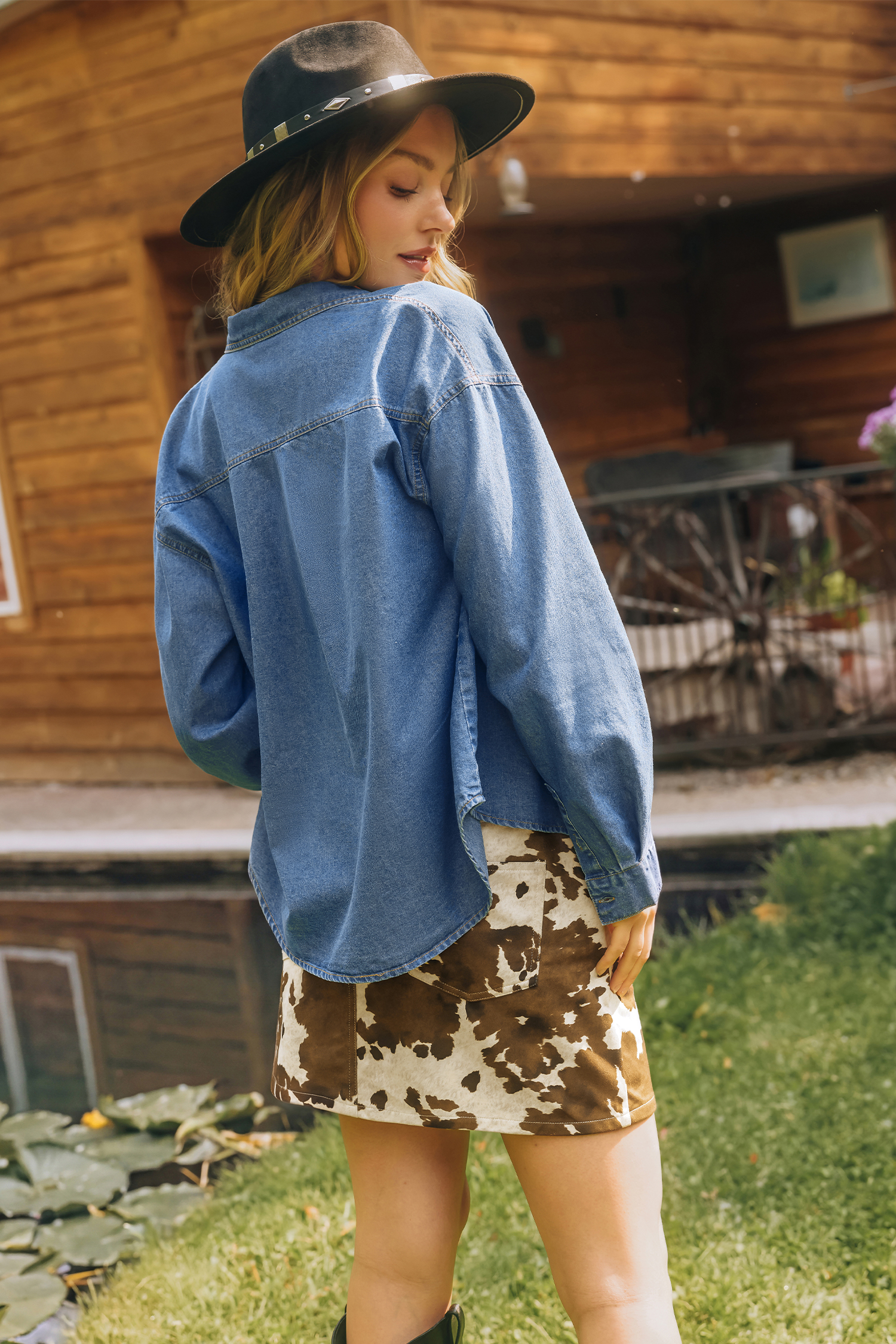 Chemise en denim à col chemise et manches longues