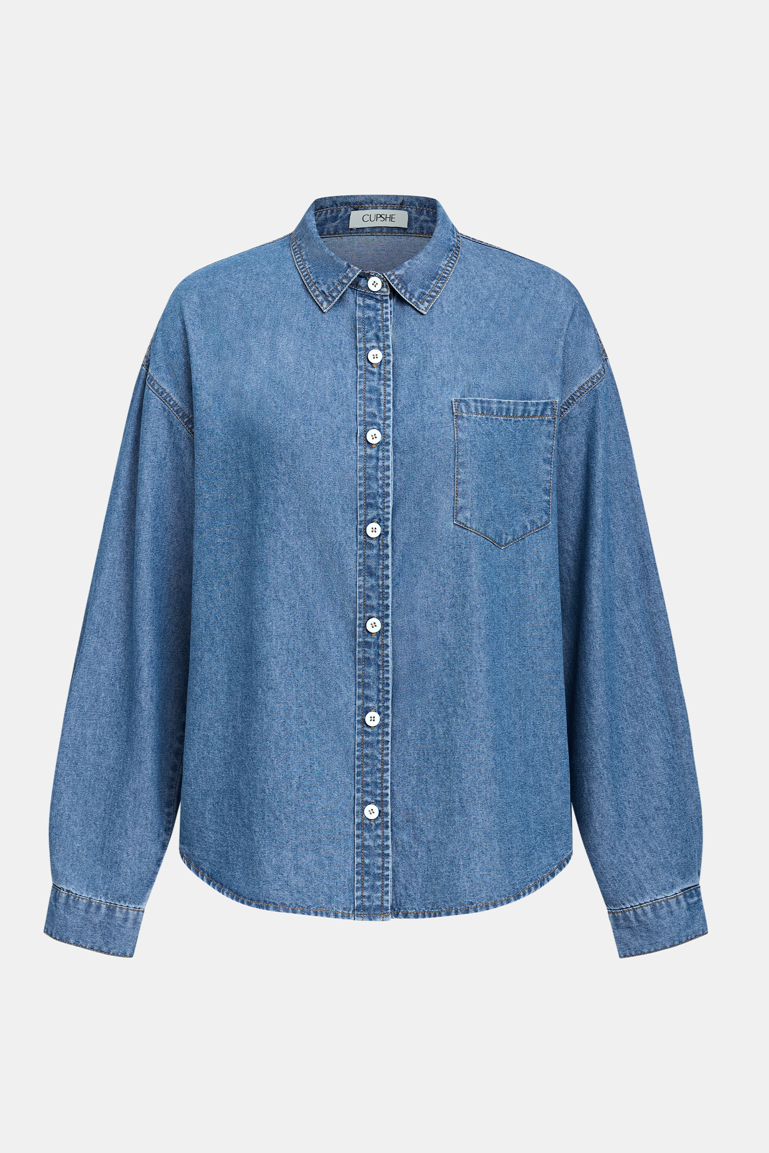 Chemise en denim à col chemise et manches longues